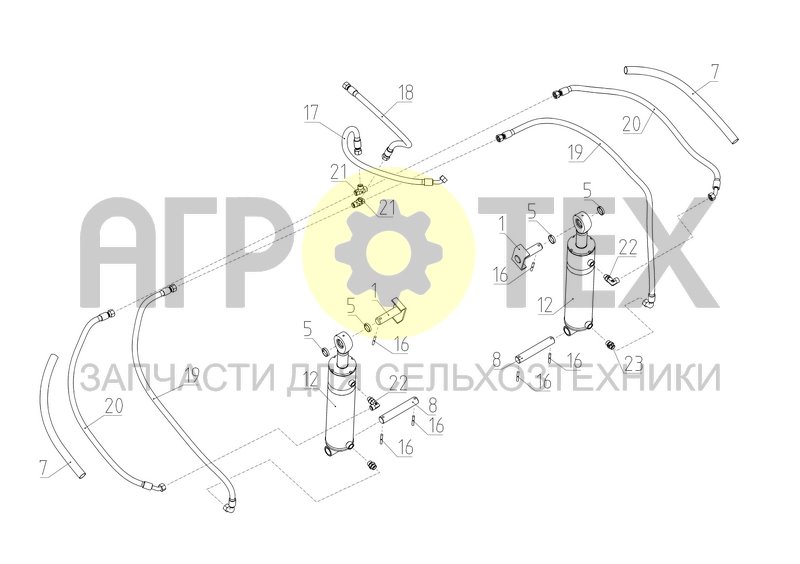 Установка гидроцилиндров трехточечной навески (2375.46.00.340) (№5 на схеме)